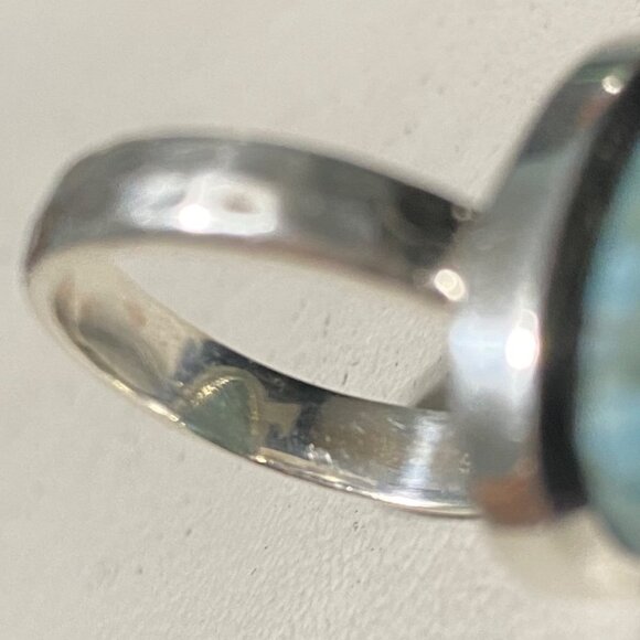Ring Teardrop Larimar Cabochon 3.345 Carats Size 7.5 Sterling Silver Stamped 925 - Picture 10 of 11